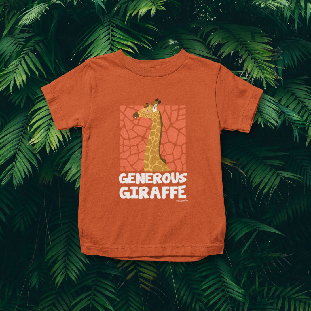 Generous Giraffe Giraffe Design Cotton Unisex Kids’ T-Shirt Orange