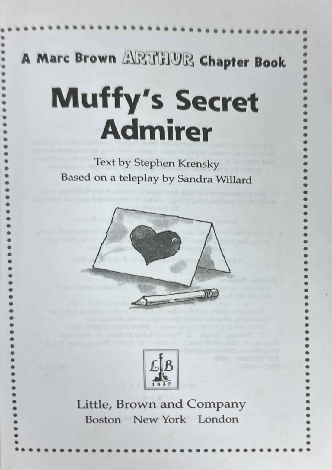 Arthur Chapter Books #17 Muffy's Secret Admirer