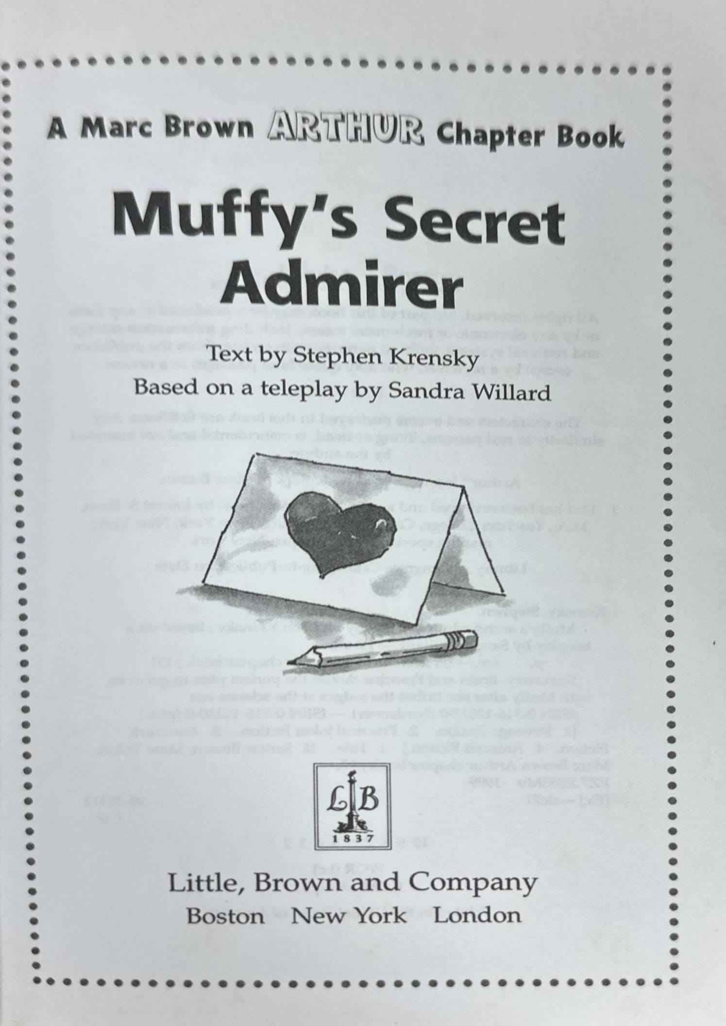 Arthur Chapter Books #17 Muffy's Secret Admirer