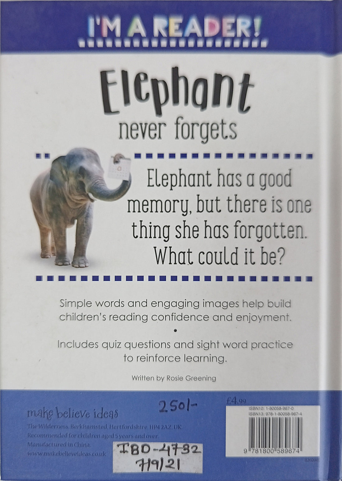 I'm A Reader! Level 1: Elephant Never Forgets