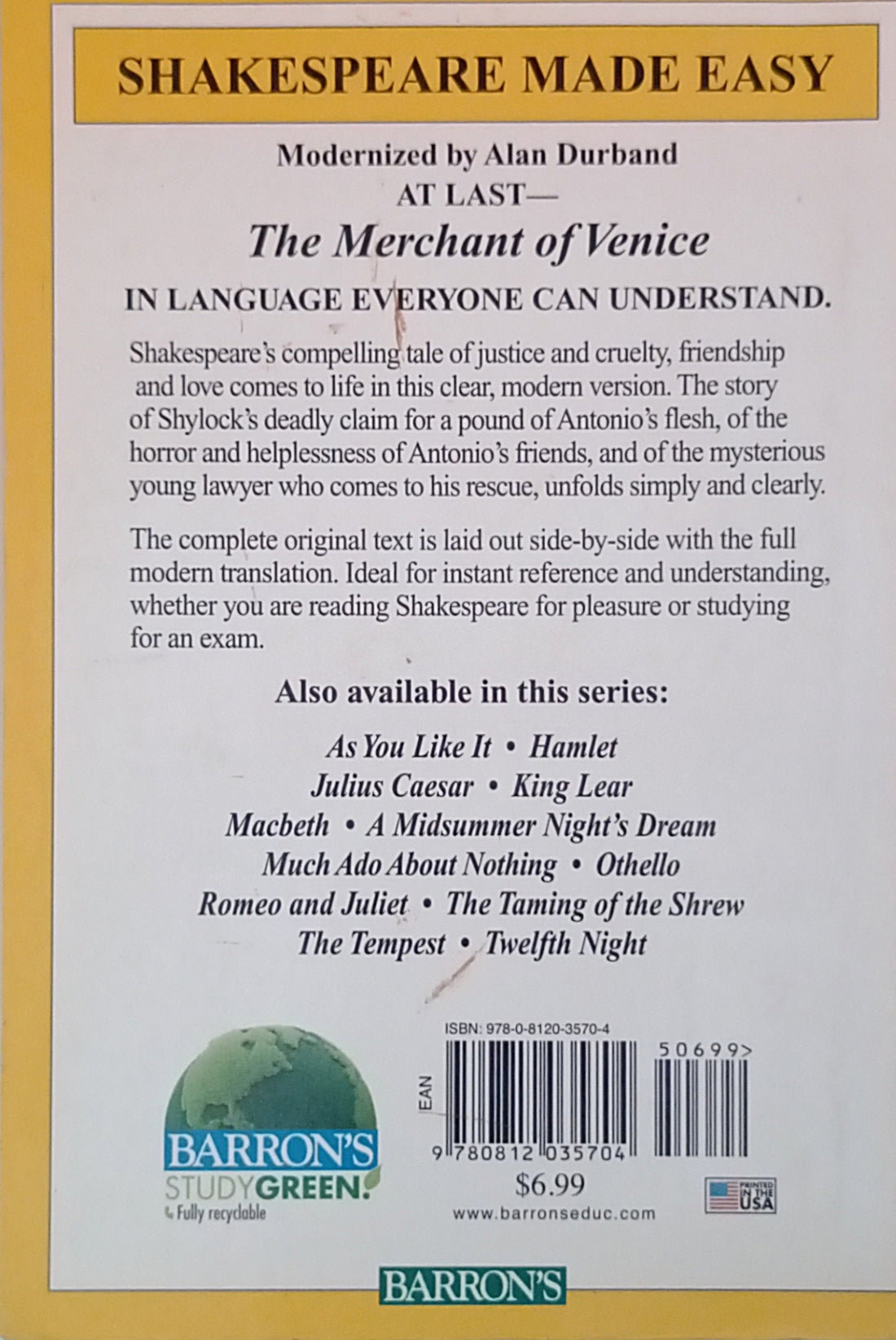 The Merchant of Venice (Shakespeare Made Easy)