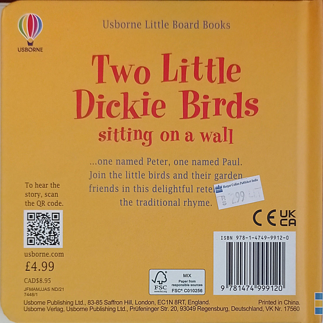 Usborne Little Board Books: Two Little Dickie Birds Sitting on a Wall