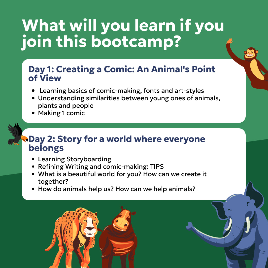 [1st-2nd Aug] Comic Making for Freedom of Animals Workshop: neOwn x Ritu Desai | Learn Comic Creation, Storyboarding & Dialogue for 6–12 yrs | Online Workshops for Kids