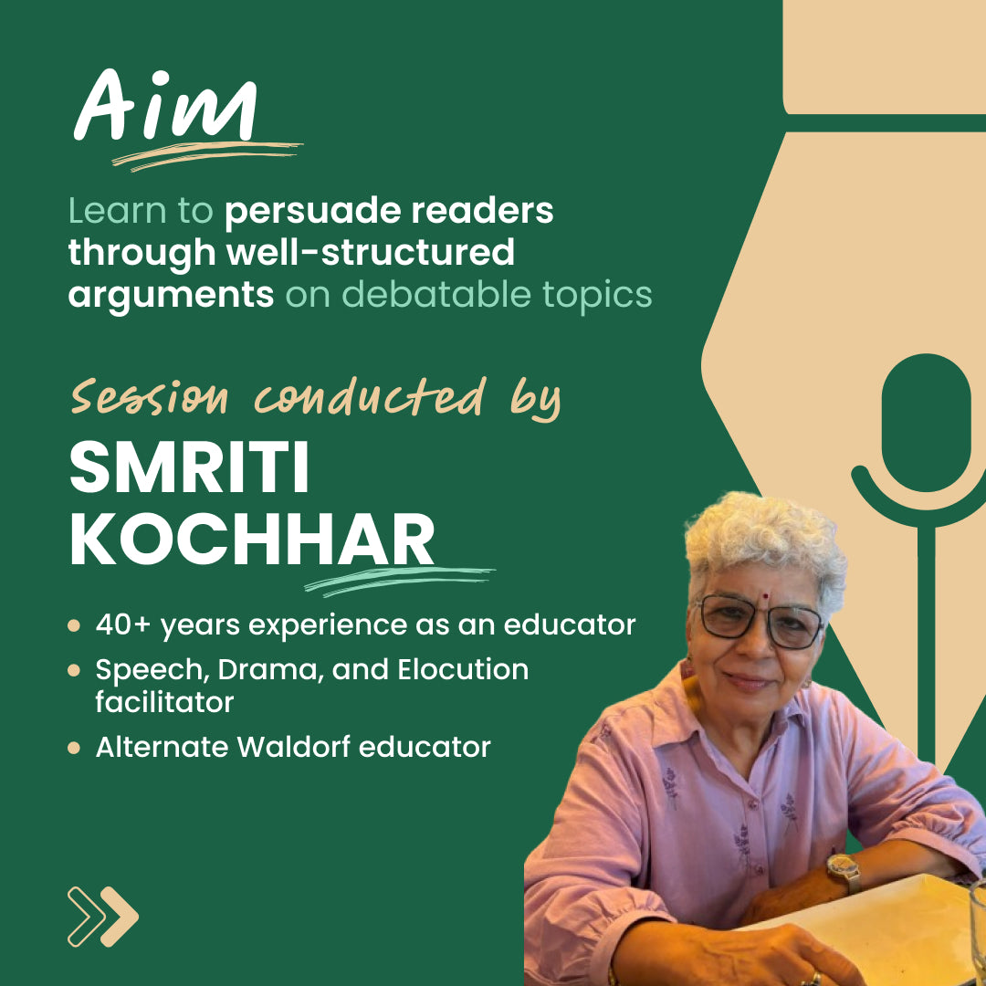 [25th-26th May] Creative Writing - Argumentative Essay Workshop: neOwn x Smriti Kochhar | Learn to Write & Present Persuasive Arguments for 8–12 yrs | Online Workshops for Kids
