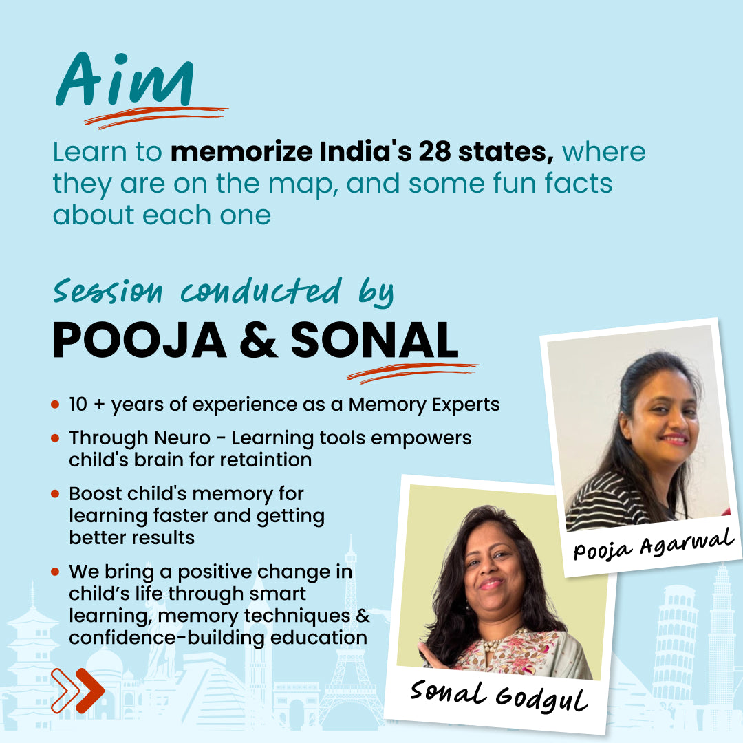 [23rd-24th May] 28 Indian States and their Capitals - Mapology Workshop: neOwn x Pooja & Sonal | Memorise States, Capitals & Fun Facts for 6–10 yrs | Online Workshops for Kids