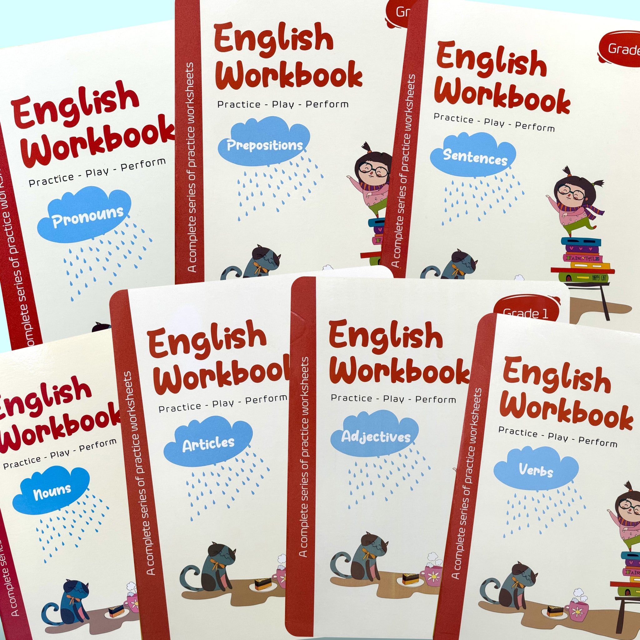 Key2practice Class 1 English Grammar Activity Workbooks Combo of 7 Workbooks (Nouns, Pronouns, Sentences, Articles, Prepositions, Verbs, Adjectives)