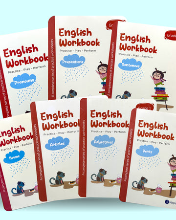 Key2practice Class 1 English Grammar Activity Workbooks Combo of 7 Workbooks (Nouns, Pronouns, Sentences, Articles, Prepositions, Verbs, Adjectives)