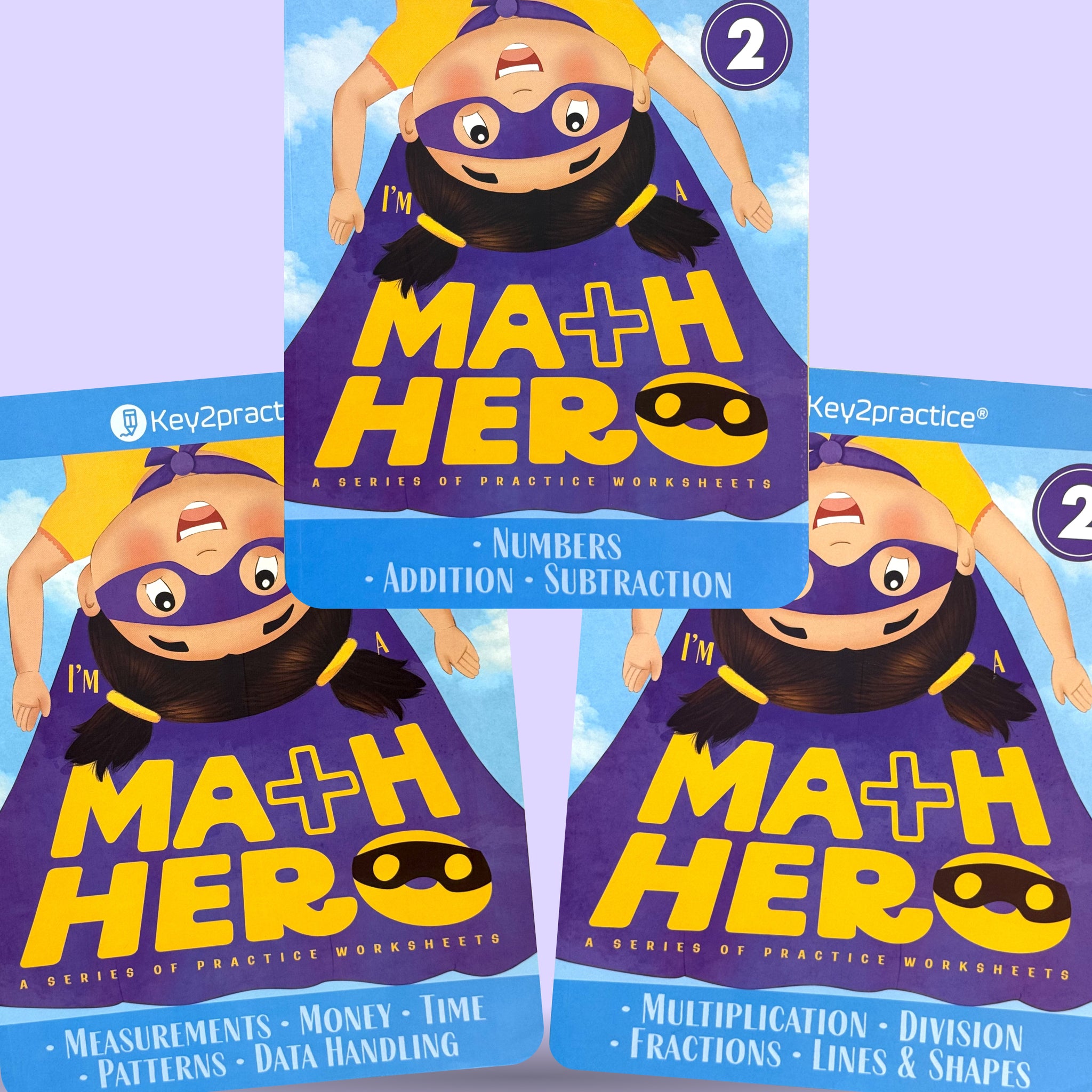 Key2Practice Maths Hero Workbook For Class 2 (Set of 3) Combo of Numbers, Addition, Subtraction, Multiplication, Division, Lines & Shapes, Measurements, Money, Time, Patterns, Data Handling