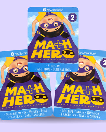 Key2Practice Maths Hero Workbook For Class 2 (Set of 3) Combo of Numbers, Addition, Subtraction, Multiplication, Division, Lines & Shapes, Measurements, Money, Time, Patterns, Data Handling