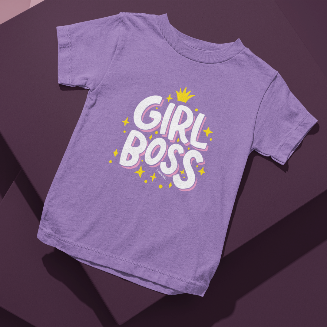 GIRL BOSS Girl Boss Design Cotton Girls Kids’ T-Shirt Purple