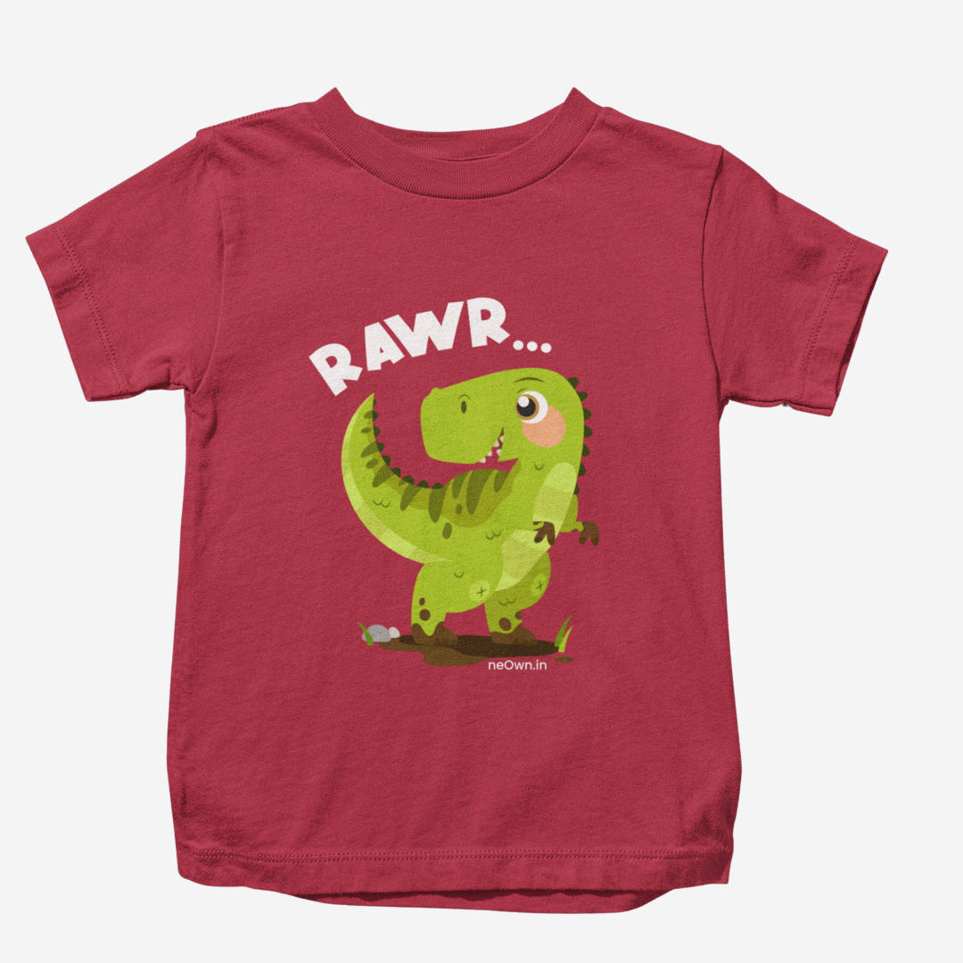 RAWR - Dinosaur Design | Cotton Unisex Kids’ T-Shirt - Red