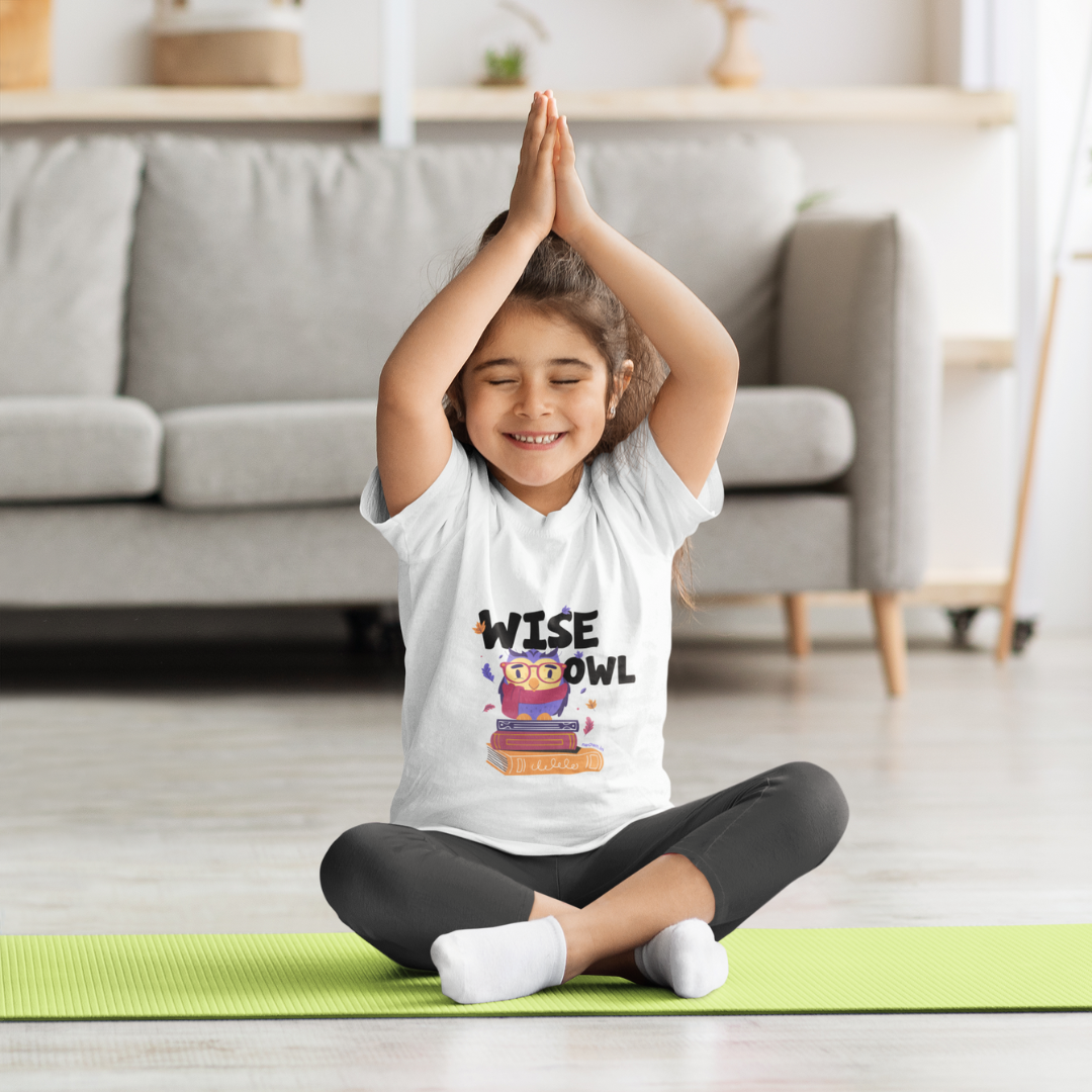 Wise Owl - Owl Design | Cotton Unisex Kids’ T-Shirt - White