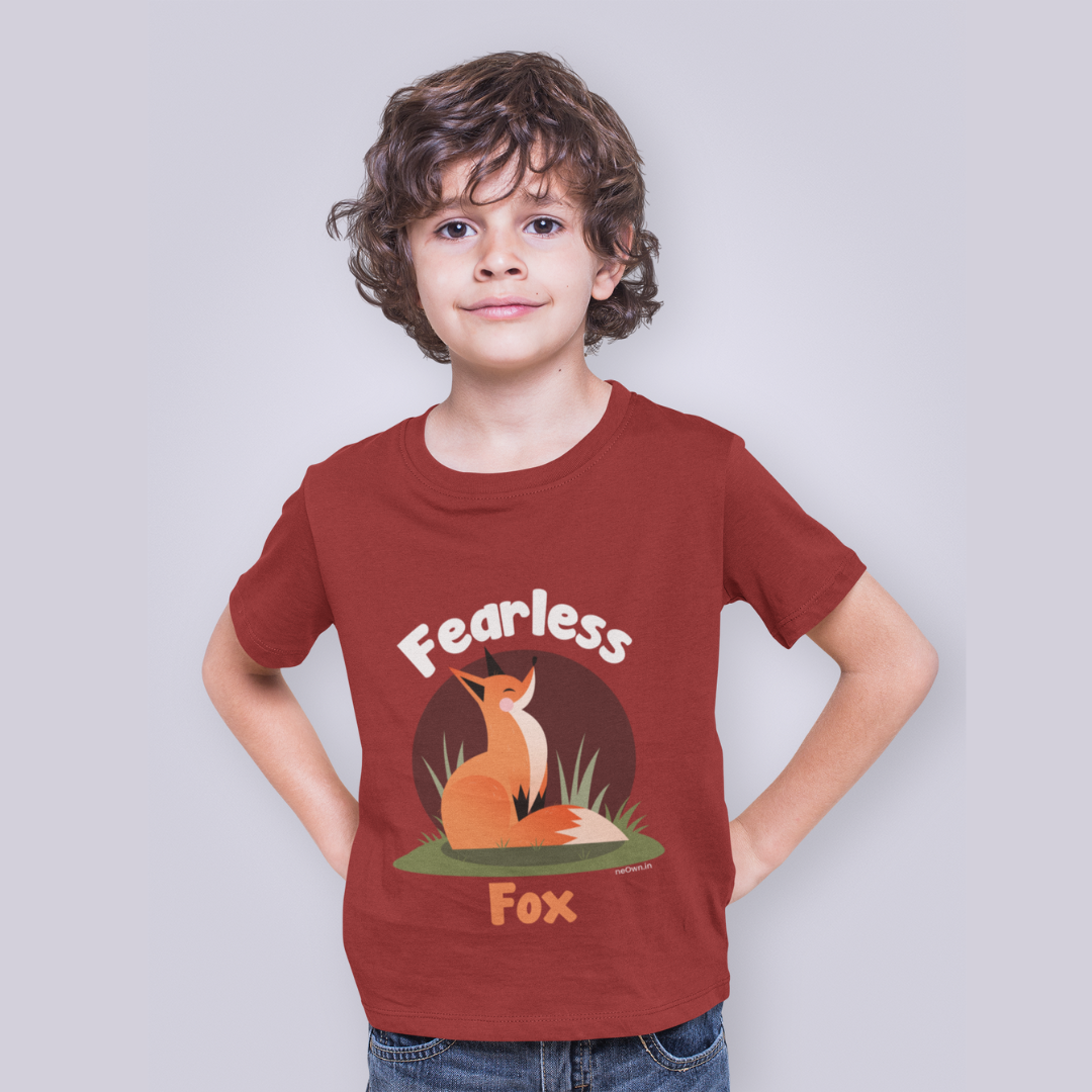 Fearless Fox - Fox Design | Cotton Unisex Kids’ T-Shirt - Red