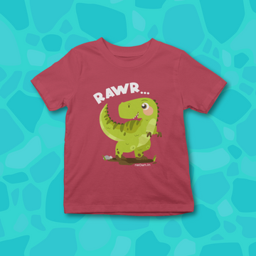 RAWR - Dinosaur Design | Cotton Unisex Kids’ T-Shirt - Red