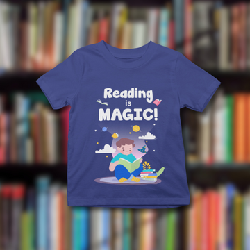 Reading is Magic - Reading Design | Cotton Unisex Kids’ T-Shirt - Dark Blue