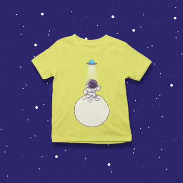 Hello Astro! - Astronaut Design | Cotton Unisex Kids’ T-Shirt - Yellow