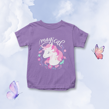 Magical - Unicorn Design | Cotton Girls Kids’ T-Shirt - Purple