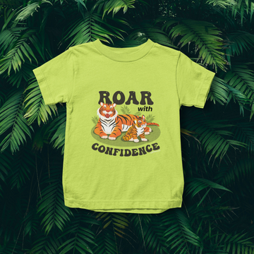 Roar With Confidence - Tiger Design | Cotton Unisex Kids’ T-Shirt - Green