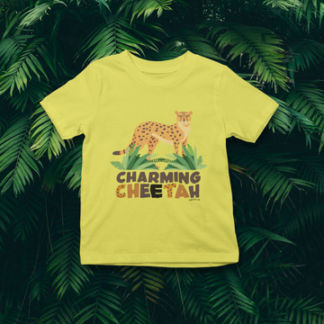 Charming Cheetah - Cheetah Design | Cotton Unisex Kids’ T-Shirt - Yellow