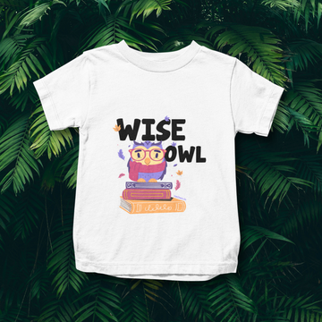 Wise Owl - Owl Design | Cotton Unisex Kids’ T-Shirt - White