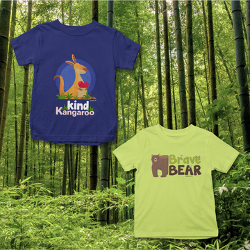 Forest Allies - Pack of 2 Cotton Unisex Kids' T-Shirts - Green, Dark Blue | Animal Designs