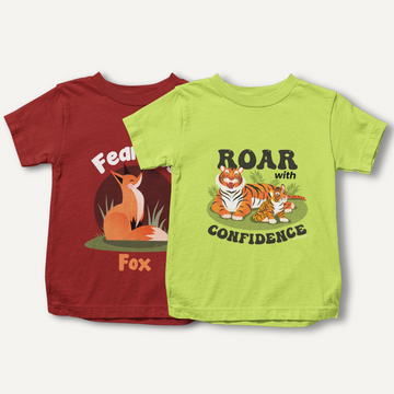 BRAVEHEART - 2 Pack Cotton Unisex Kids' T-Shirts - Red, Green | Animal Designs