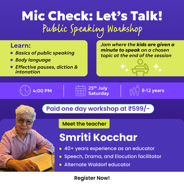 [25th July] Mic Check: Let's Talk! – Public Speaking Workshop | neOwn x Smriti Kochhar |Public Speaking Workshop | For Ages 8-12 yrs | Online Workshops for Kids