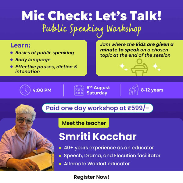 [8th Aug] Mic Check: Let's Talk! – Public Speaking Workshop | neOwn x Smriti Kochhar |Public Speaking Workshop | For Ages 8-12 yrs | Online Workshops for Kids
