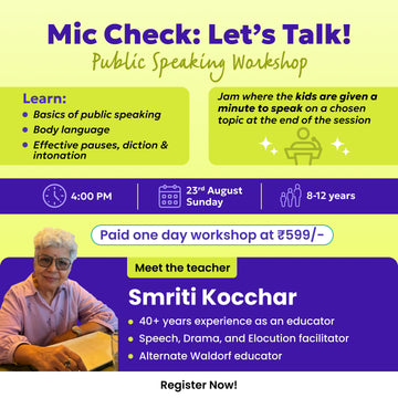 [23rd Aug] Mic Check: Let's Talk! – Public Speaking Workshop | neOwn x Smriti Kochhar |Public Speaking Workshop | For Ages 8-12 yrs | Online Workshops for Kids