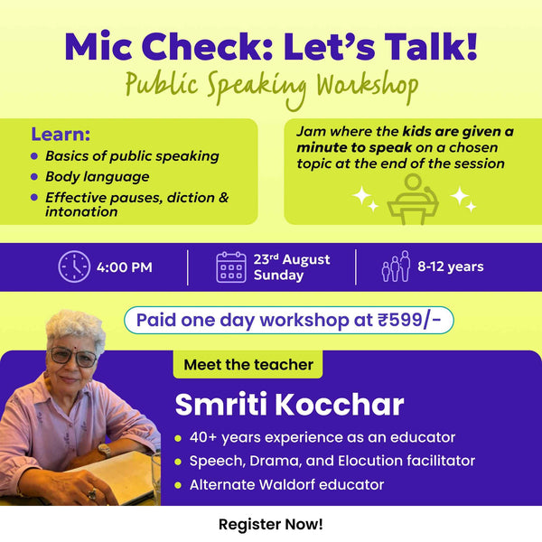 [23rd Aug] Mic Check: Let's Talk! – Public Speaking Workshop | neOwn x Smriti Kochhar |Public Speaking Workshop | For Ages 8-12 yrs | Online Workshops for Kids