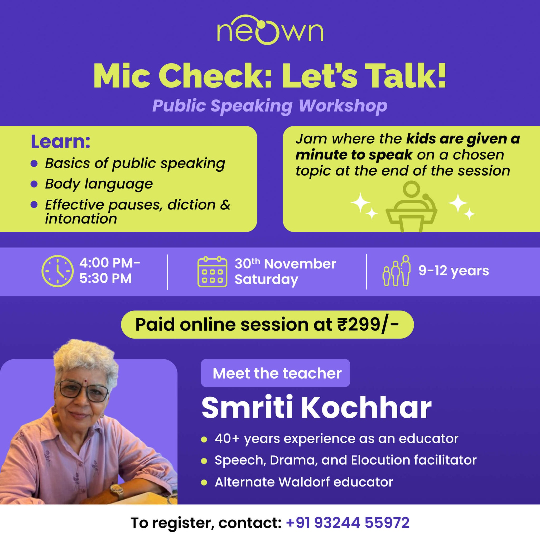 'Mic Check: Let's Talk!' Public Speaking Workshop: neOwn x Smriti Kochhar