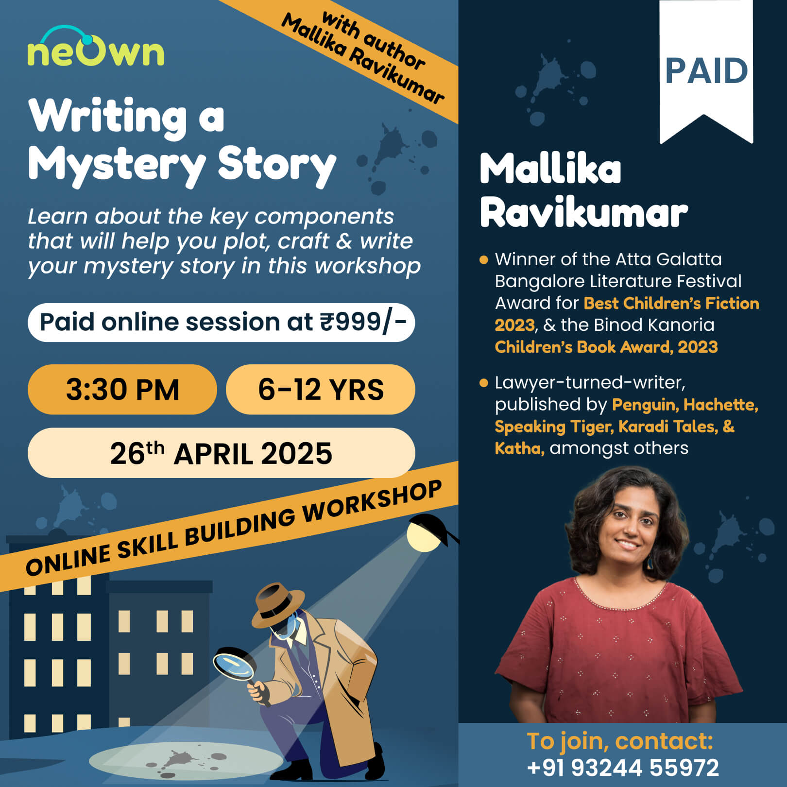 Writing a Mystery Story: Online Creative Writing Workshop - Children's Author Mallika Ravikumar x neOwn