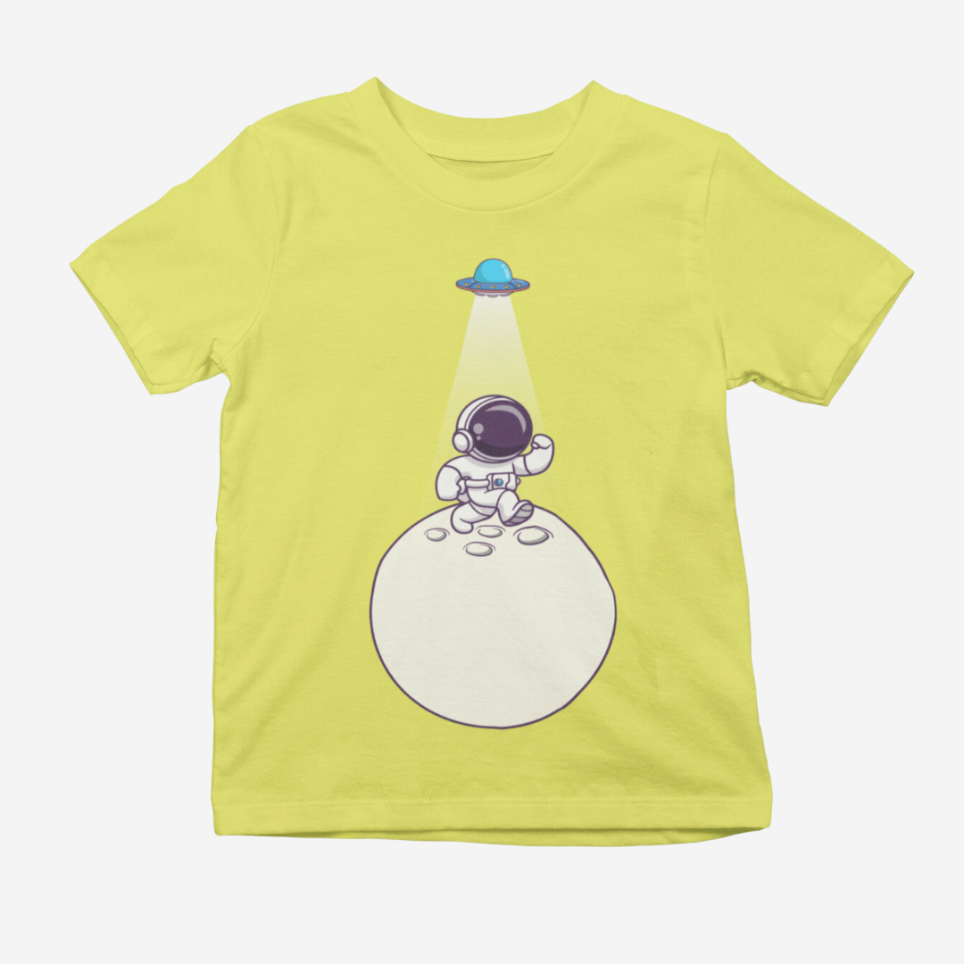 Hello Astro! - Astronaut Design | Cotton Unisex Kids’ T-Shirt - Yellow