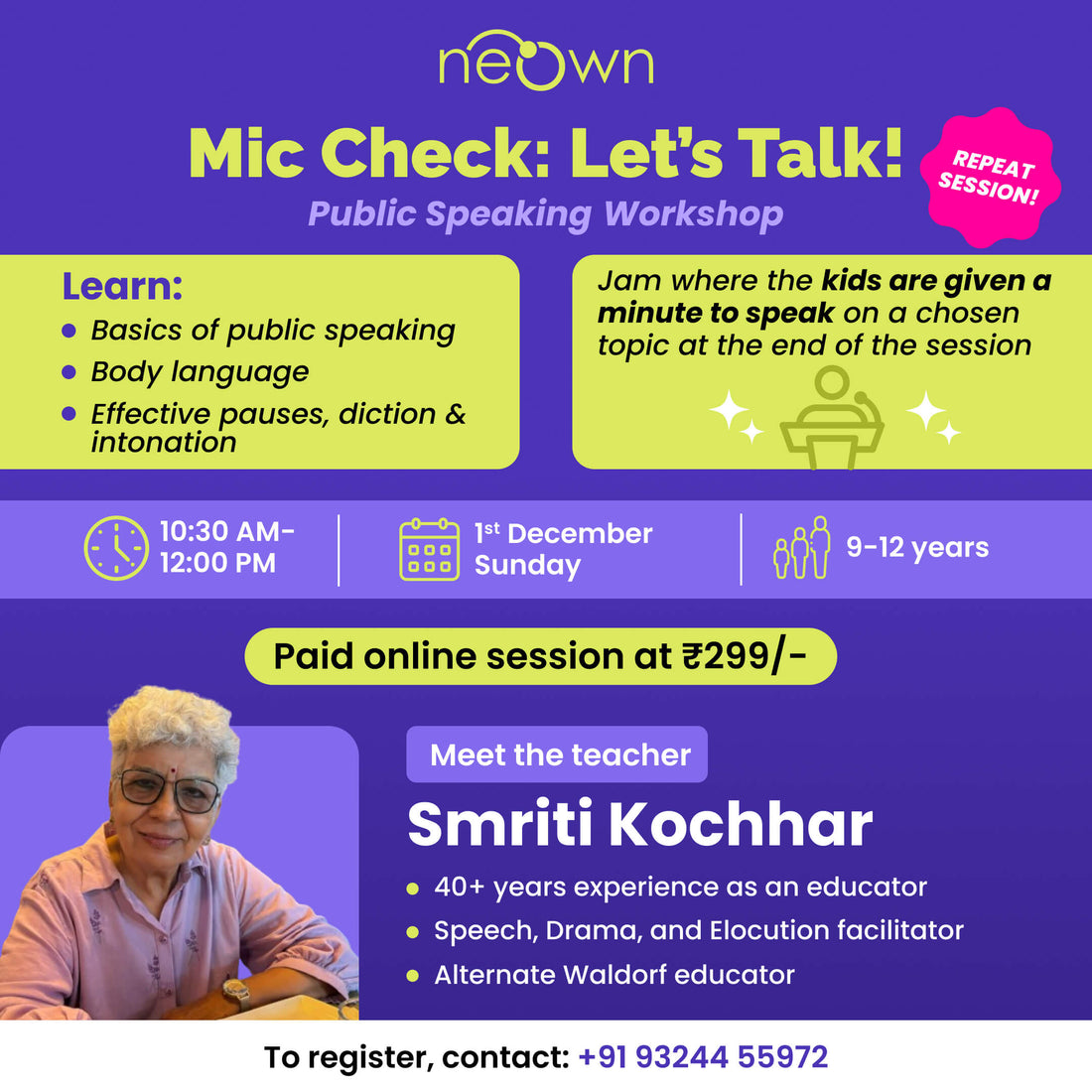 'Mic Check: Let's Talk!' Public Speaking Workshop: neOwn x Smriti Kochhar